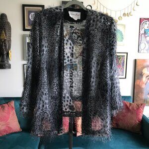 LEANDRA Soiree size 22W Leopard Animal Print Floral Open Eyelash Jacket Vintage